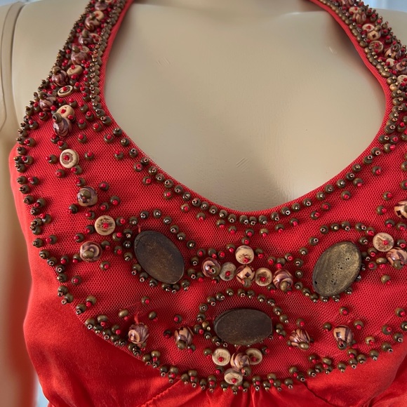 BCBGMaxAzria Red Orange Halter Neck Silk Top Shirt Size L Large - Picture 3 of 14